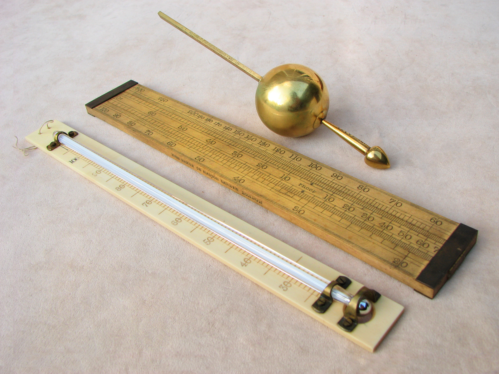 19th century Sikes hydrometer set by T O Buss with book of spirit tables